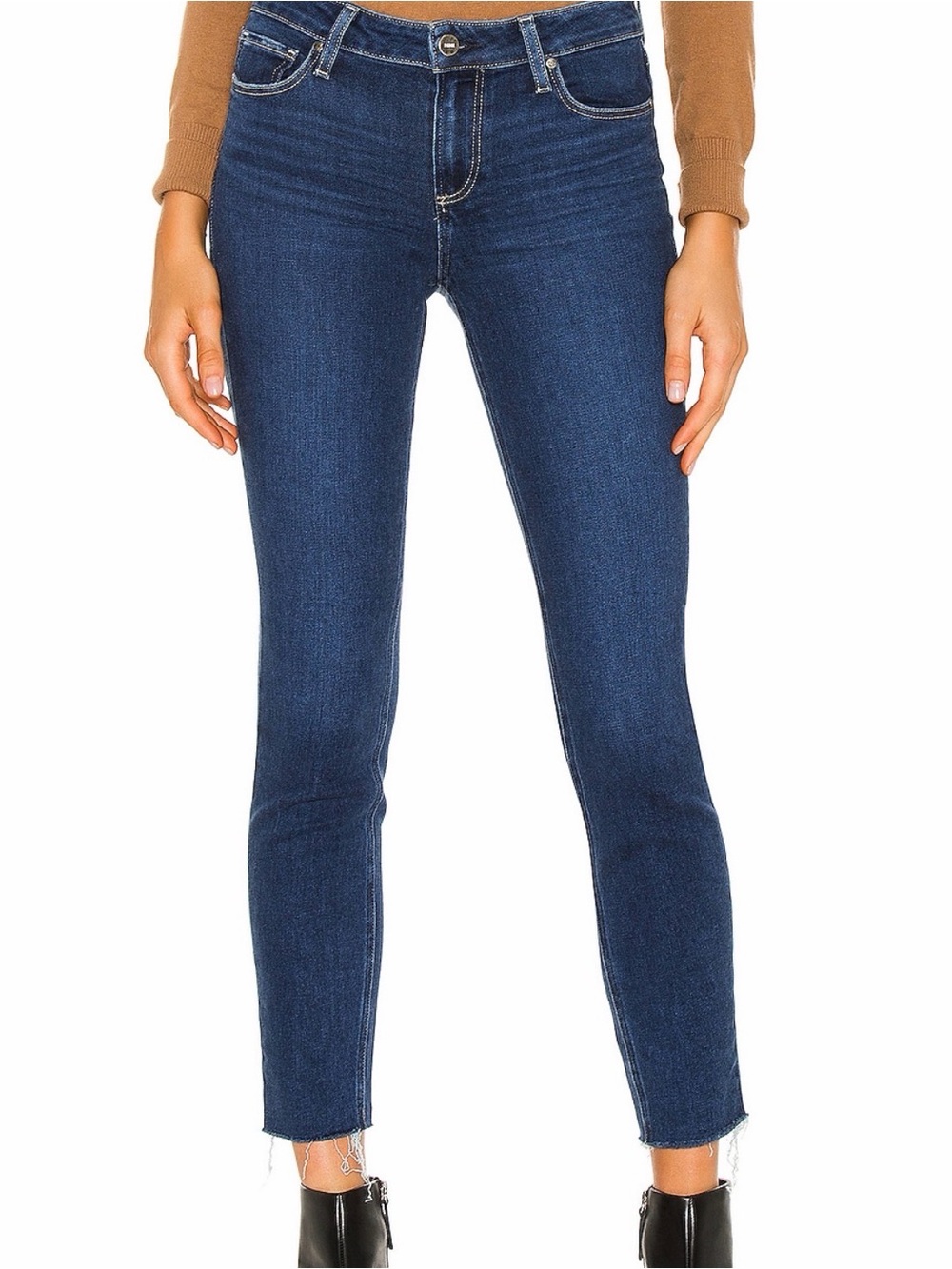PAIGE Dark Blue High-Rise Ankle Skinny Jeans